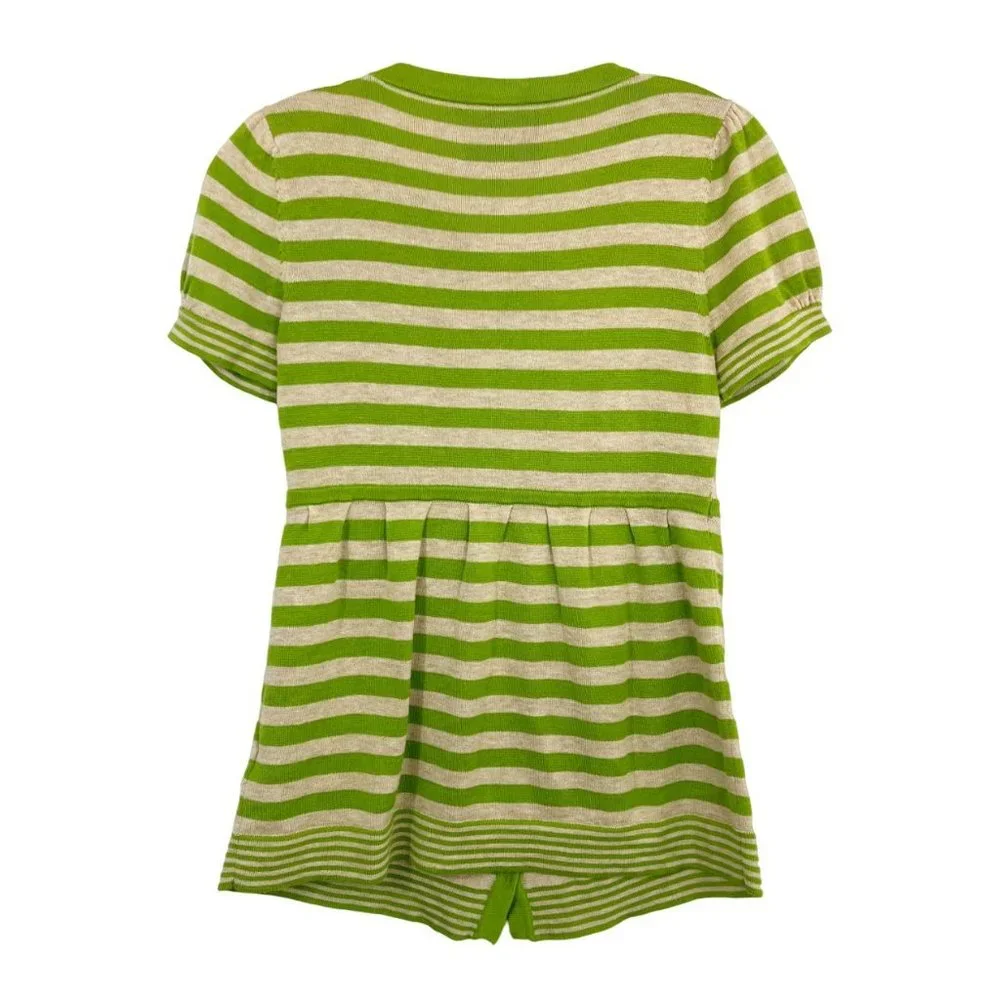 Vintage Juicy‎ Couture Y2K Green Striped Short Sleeve Button Cardigan - Size P - Picture 2 of 4